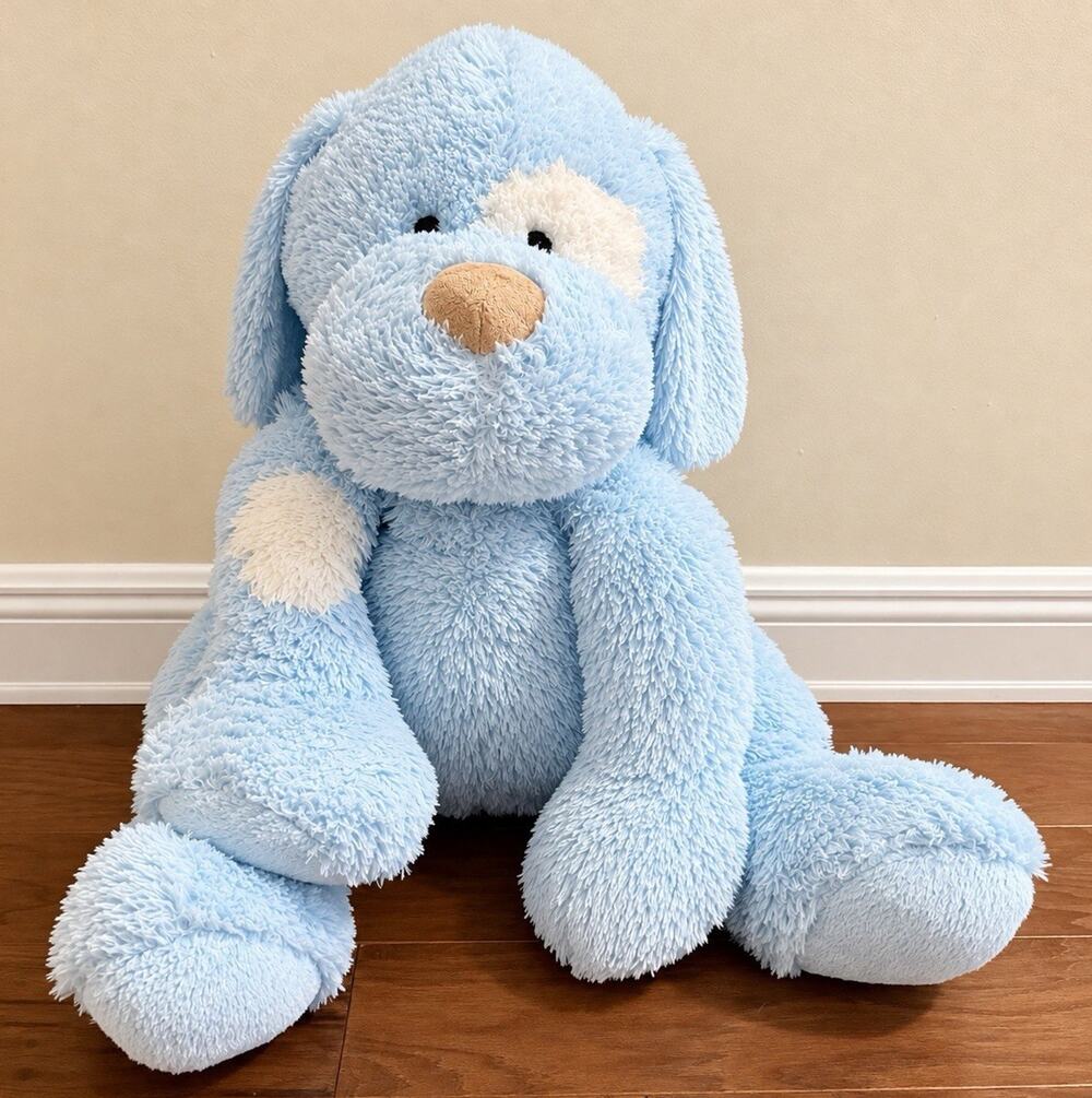 RARE Toys r Us EXTRA LARGE 34" Blue White Spots Dog Puppy Stuffed Animal Plush